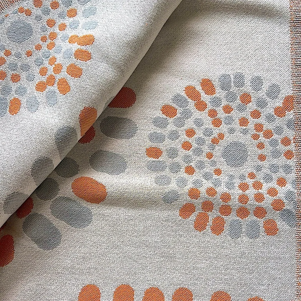 Mandala Tapestry Organic Blanket Loom Weave Tangerine Gray White FLiPSiDE 2 Side